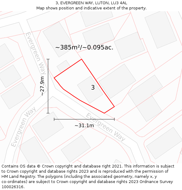 3, EVERGREEN WAY, LUTON, LU3 4AL: Plot and title map
