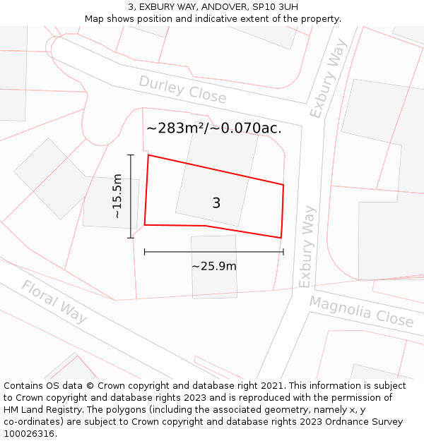 3, EXBURY WAY, ANDOVER, SP10 3UH: Plot and title map