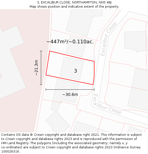 3, EXCALIBUR CLOSE, NORTHAMPTON, NN5 4BJ: Plot and title map