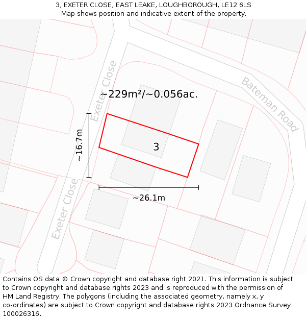 3, EXETER CLOSE, EAST LEAKE, LOUGHBOROUGH, LE12 6LS: Plot and title map