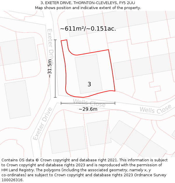 3, EXETER DRIVE, THORNTON-CLEVELEYS, FY5 2UU: Plot and title map