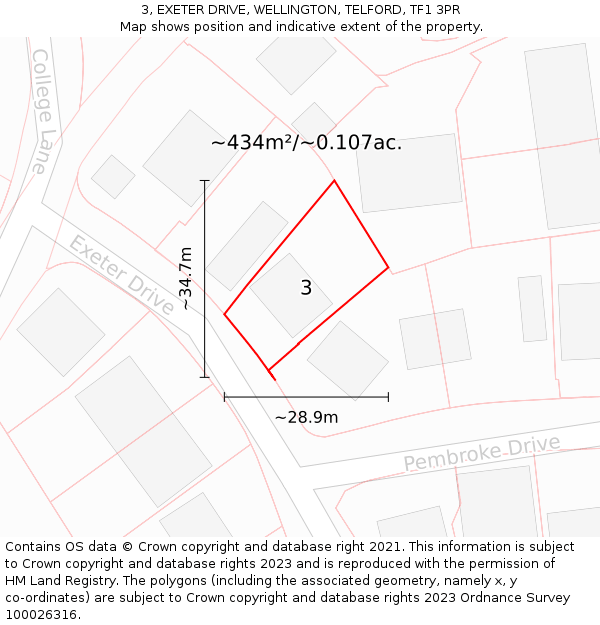 3, EXETER DRIVE, WELLINGTON, TELFORD, TF1 3PR: Plot and title map
