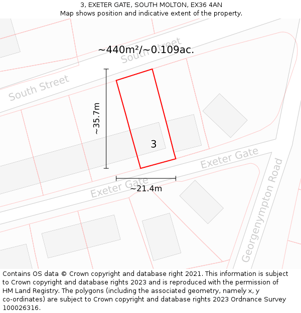 3, EXETER GATE, SOUTH MOLTON, EX36 4AN: Plot and title map
