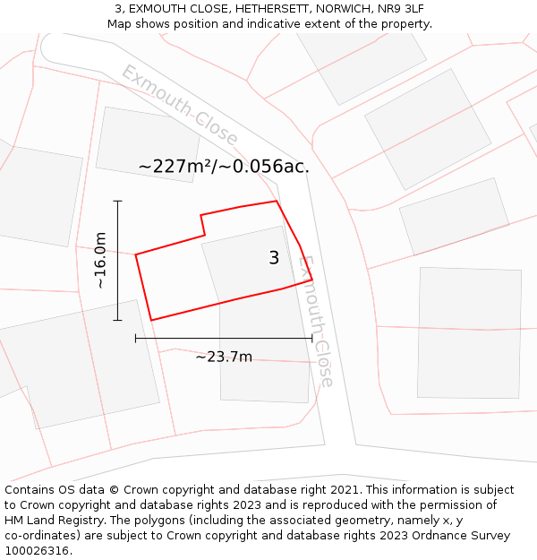 3, EXMOUTH CLOSE, HETHERSETT, NORWICH, NR9 3LF: Plot and title map