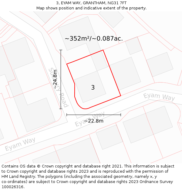 3, EYAM WAY, GRANTHAM, NG31 7FT: Plot and title map