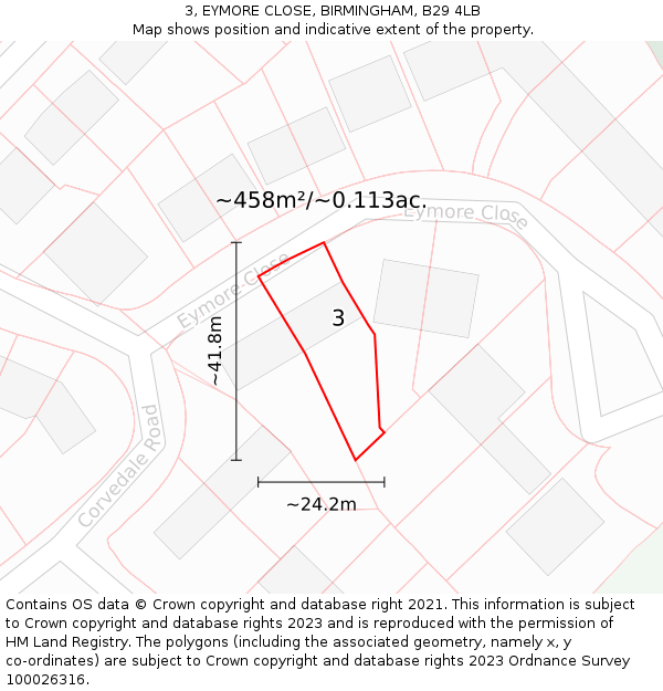 3, EYMORE CLOSE, BIRMINGHAM, B29 4LB: Plot and title map