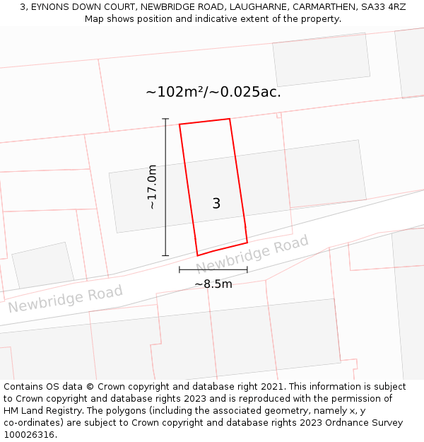 3, EYNONS DOWN COURT, NEWBRIDGE ROAD, LAUGHARNE, CARMARTHEN, SA33 4RZ: Plot and title map