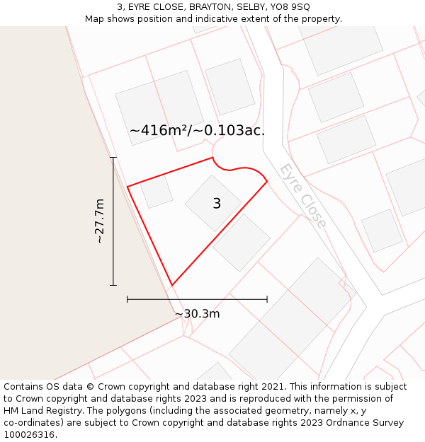 3, EYRE CLOSE, BRAYTON, SELBY, YO8 9SQ: Plot and title map