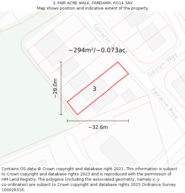 3, FAIR ACRE WALK, FAREHAM, PO14 3AX: Plot and title map