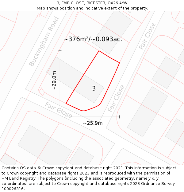3, FAIR CLOSE, BICESTER, OX26 4YW: Plot and title map