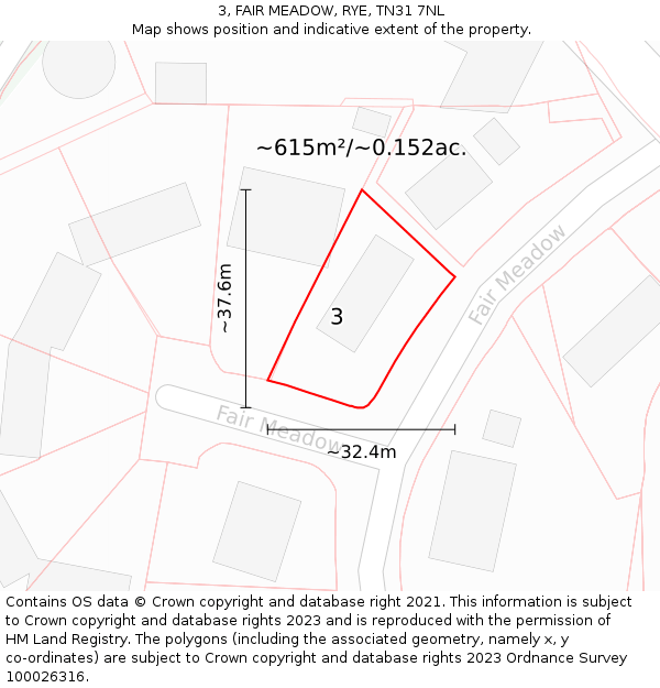 3, FAIR MEADOW, RYE, TN31 7NL: Plot and title map