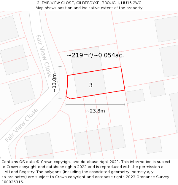 3, FAIR VIEW CLOSE, GILBERDYKE, BROUGH, HU15 2WG: Plot and title map