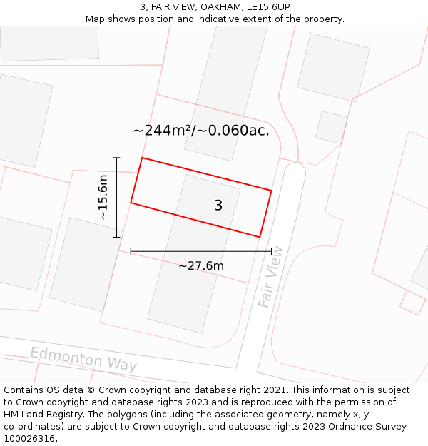3, FAIR VIEW, OAKHAM, LE15 6UP: Plot and title map