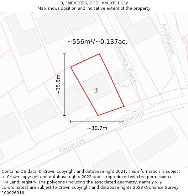 3, FAIRACRES, COBHAM, KT11 2JW: Plot and title map