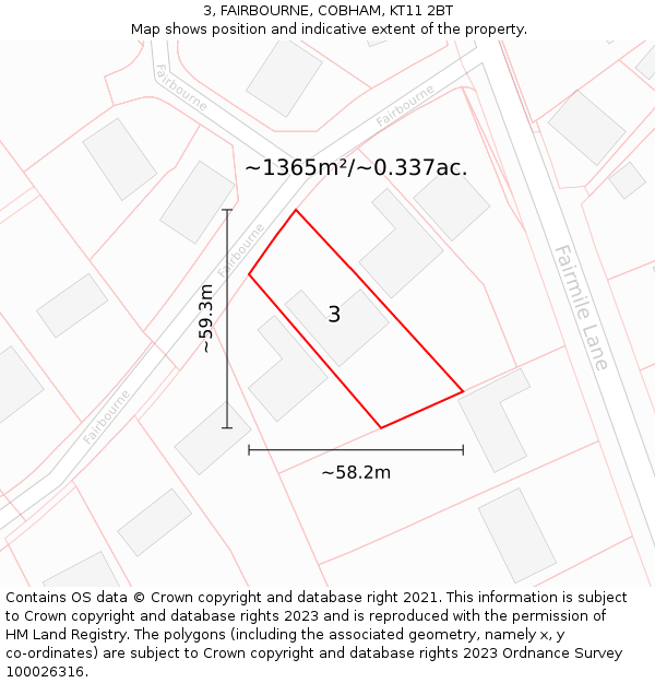 3, FAIRBOURNE, COBHAM, KT11 2BT: Plot and title map