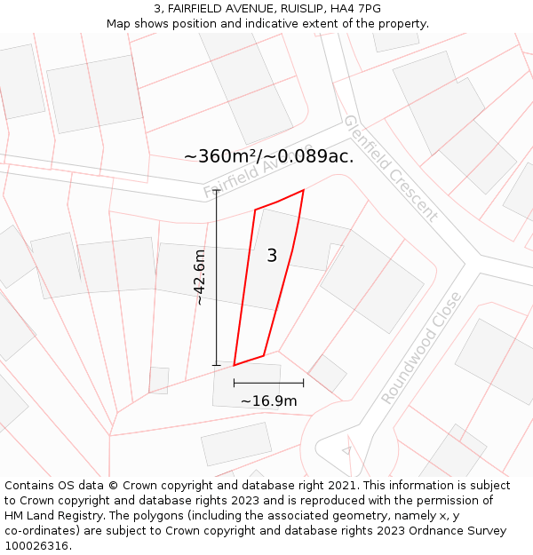 3, FAIRFIELD AVENUE, RUISLIP, HA4 7PG: Plot and title map