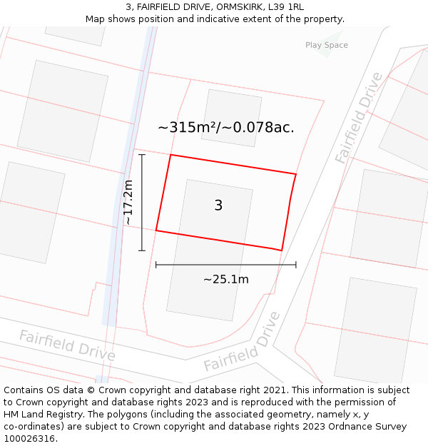 3, FAIRFIELD DRIVE, ORMSKIRK, L39 1RL: Plot and title map