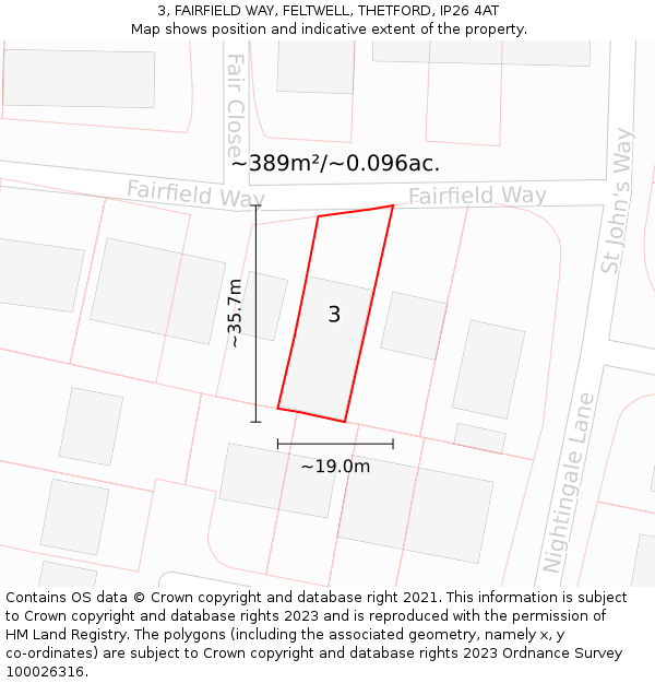 3, FAIRFIELD WAY, FELTWELL, THETFORD, IP26 4AT: Plot and title map
