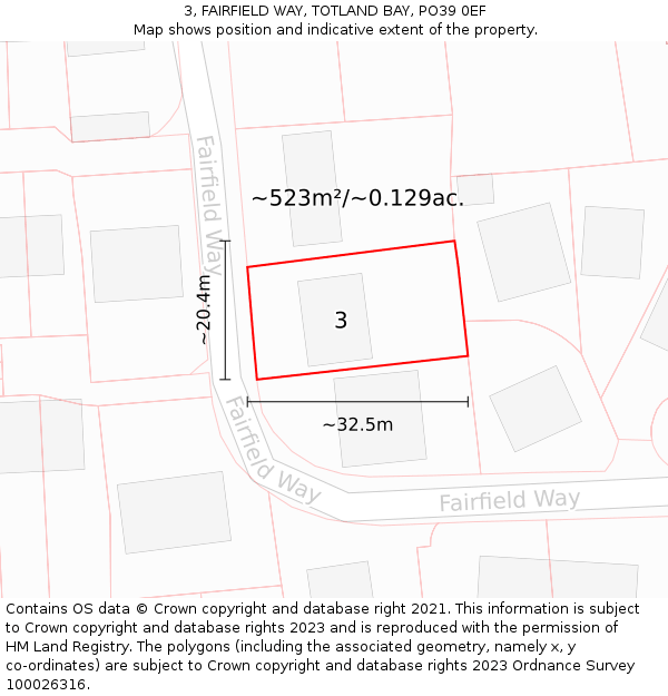 3, FAIRFIELD WAY, TOTLAND BAY, PO39 0EF: Plot and title map
