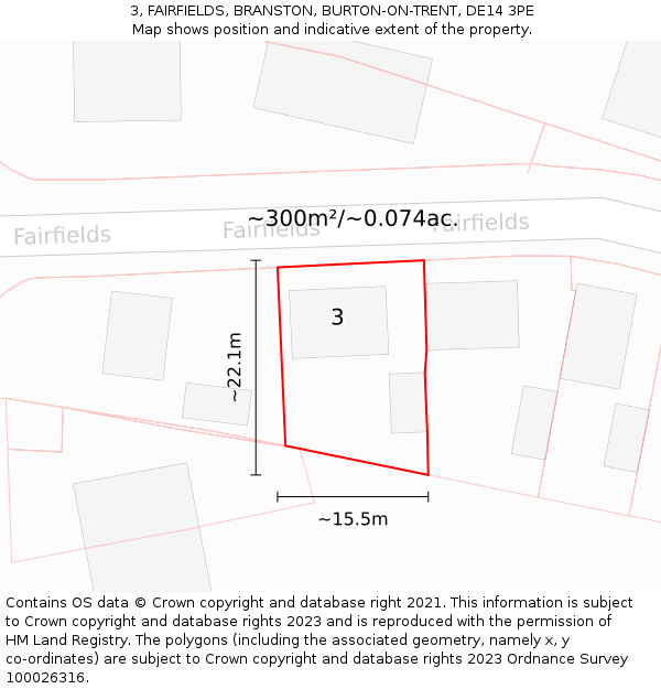 3, FAIRFIELDS, BRANSTON, BURTON-ON-TRENT, DE14 3PE: Plot and title map