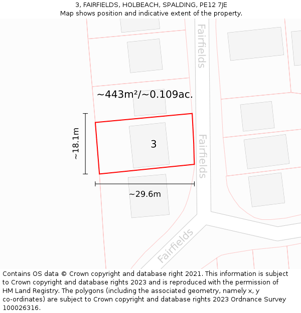 3, FAIRFIELDS, HOLBEACH, SPALDING, PE12 7JE: Plot and title map