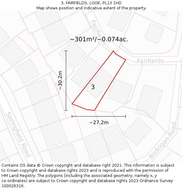 3, FAIRFIELDS, LOOE, PL13 1HD: Plot and title map