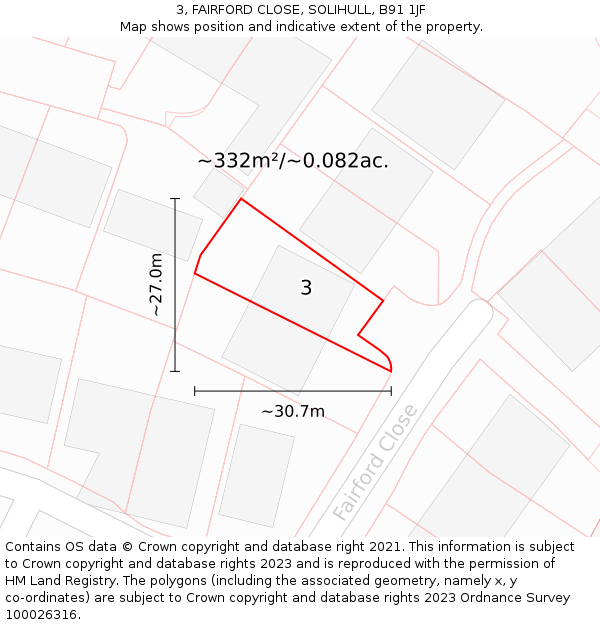 3, FAIRFORD CLOSE, SOLIHULL, B91 1JF: Plot and title map