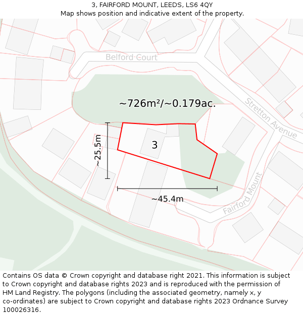 3, FAIRFORD MOUNT, LEEDS, LS6 4QY: Plot and title map
