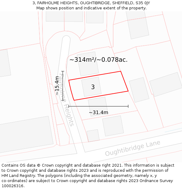 3, FAIRHOLME HEIGHTS, OUGHTIBRIDGE, SHEFFIELD, S35 0JY: Plot and title map