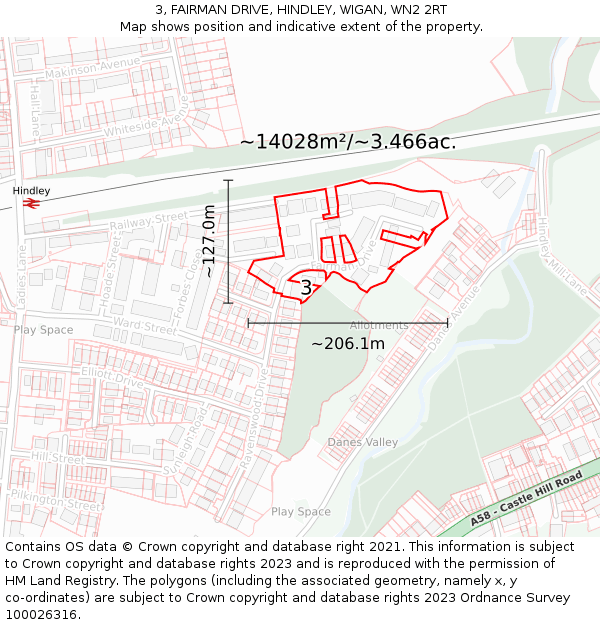 3, FAIRMAN DRIVE, HINDLEY, WIGAN, WN2 2RT: Plot and title map