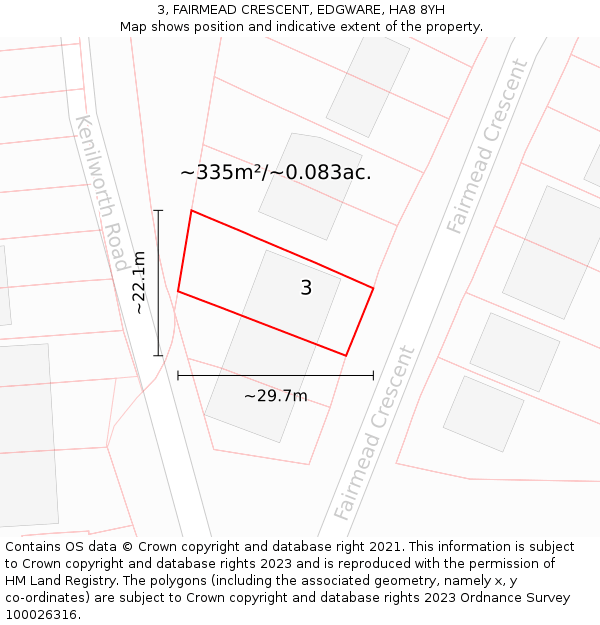 3, FAIRMEAD CRESCENT, EDGWARE, HA8 8YH: Plot and title map