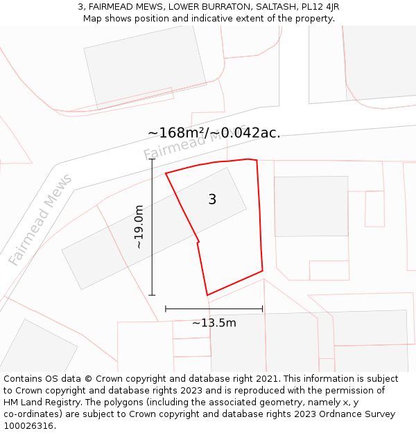 3, FAIRMEAD MEWS, LOWER BURRATON, SALTASH, PL12 4JR: Plot and title map