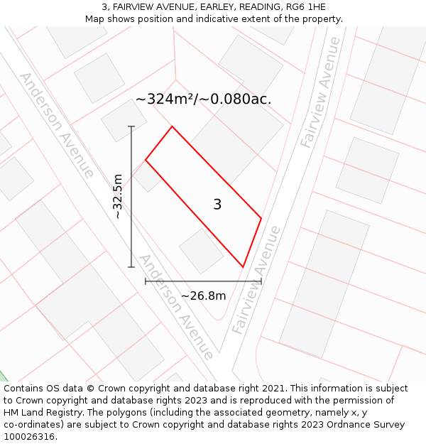 3, FAIRVIEW AVENUE, EARLEY, READING, RG6 1HE: Plot and title map