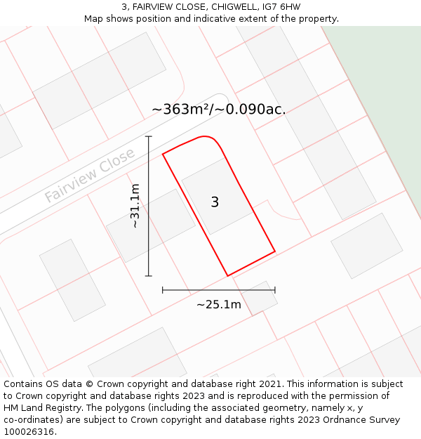 3, FAIRVIEW CLOSE, CHIGWELL, IG7 6HW: Plot and title map