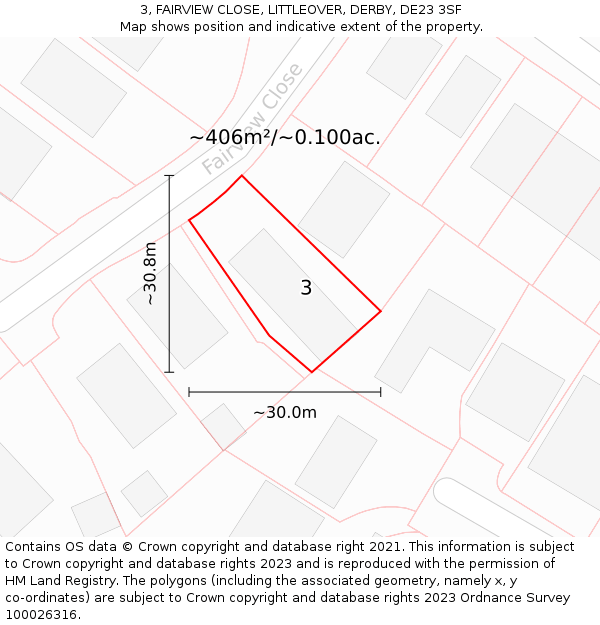 3, FAIRVIEW CLOSE, LITTLEOVER, DERBY, DE23 3SF: Plot and title map