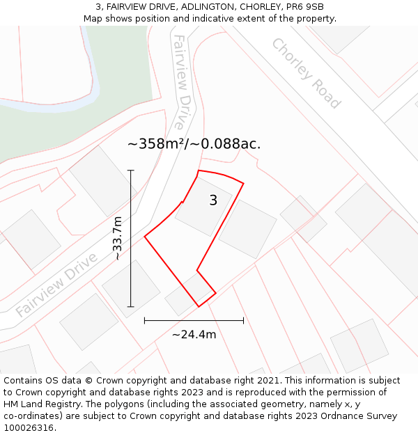 3, FAIRVIEW DRIVE, ADLINGTON, CHORLEY, PR6 9SB: Plot and title map