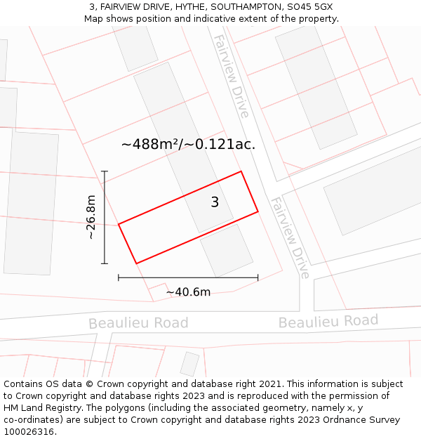 3, FAIRVIEW DRIVE, HYTHE, SOUTHAMPTON, SO45 5GX: Plot and title map