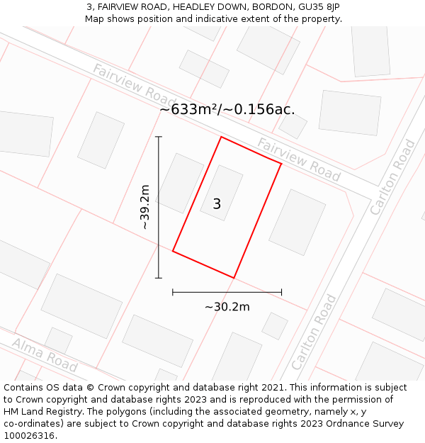 3, FAIRVIEW ROAD, HEADLEY DOWN, BORDON, GU35 8JP: Plot and title map