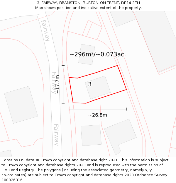 3, FAIRWAY, BRANSTON, BURTON-ON-TRENT, DE14 3EH: Plot and title map