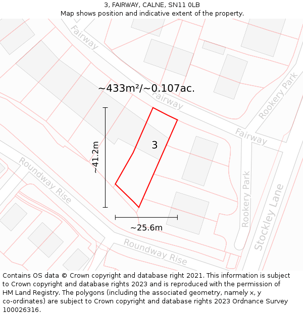 3, FAIRWAY, CALNE, SN11 0LB: Plot and title map