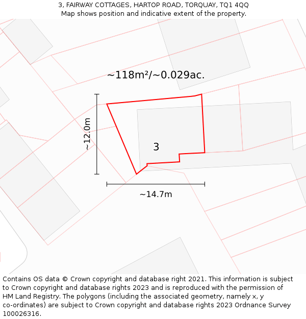 3, FAIRWAY COTTAGES, HARTOP ROAD, TORQUAY, TQ1 4QQ: Plot and title map