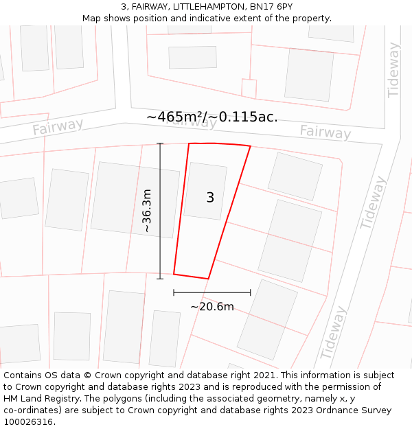 3, FAIRWAY, LITTLEHAMPTON, BN17 6PY: Plot and title map
