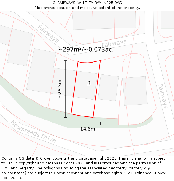 3, FAIRWAYS, WHITLEY BAY, NE25 9YG: Plot and title map