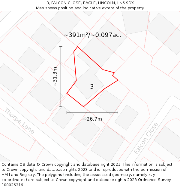 3, FALCON CLOSE, EAGLE, LINCOLN, LN6 9DX: Plot and title map