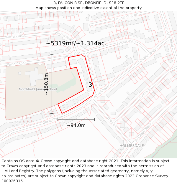 3, FALCON RISE, DRONFIELD, S18 2EF: Plot and title map