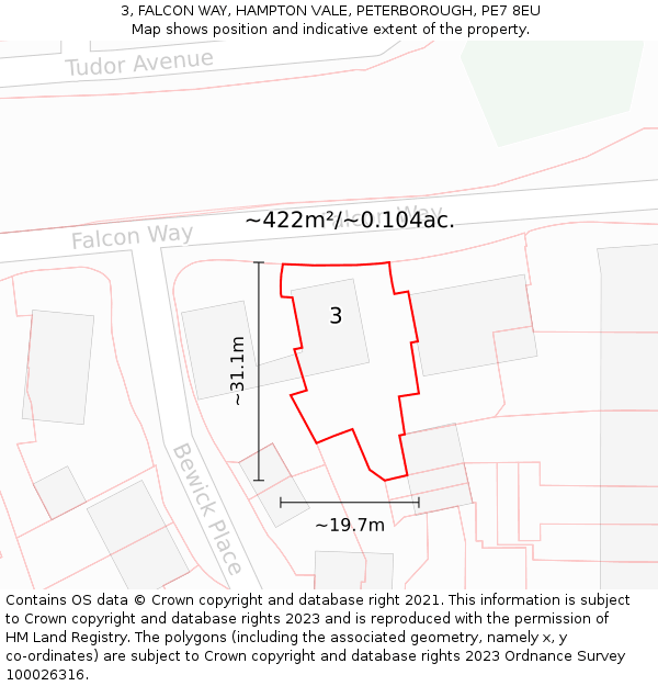 3, FALCON WAY, HAMPTON VALE, PETERBOROUGH, PE7 8EU: Plot and title map