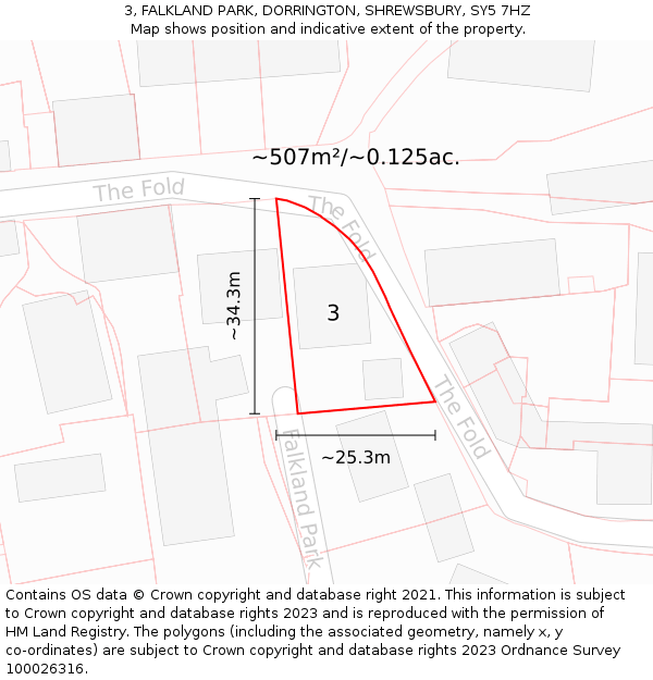 3, FALKLAND PARK, DORRINGTON, SHREWSBURY, SY5 7HZ: Plot and title map