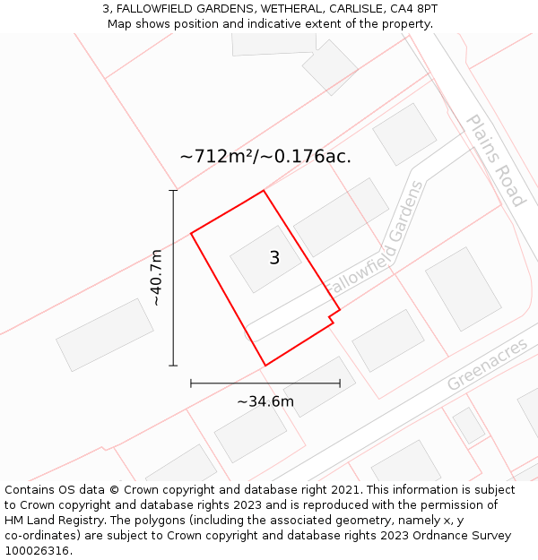 3, FALLOWFIELD GARDENS, WETHERAL, CARLISLE, CA4 8PT: Plot and title map