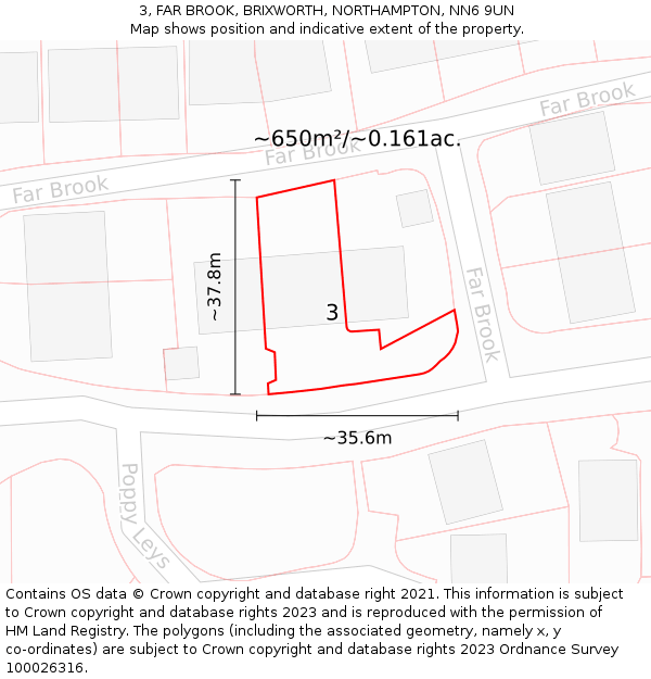 3, FAR BROOK, BRIXWORTH, NORTHAMPTON, NN6 9UN: Plot and title map
