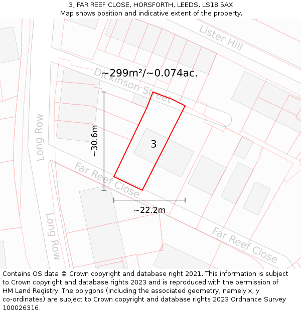 3, FAR REEF CLOSE, HORSFORTH, LEEDS, LS18 5AX: Plot and title map